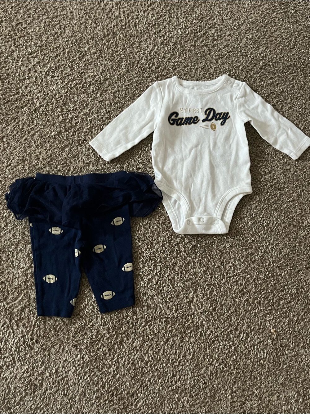 Carter’s "Game Day" Long Sleeve Baby Bodysuit with Navy Football Tutu Leggings